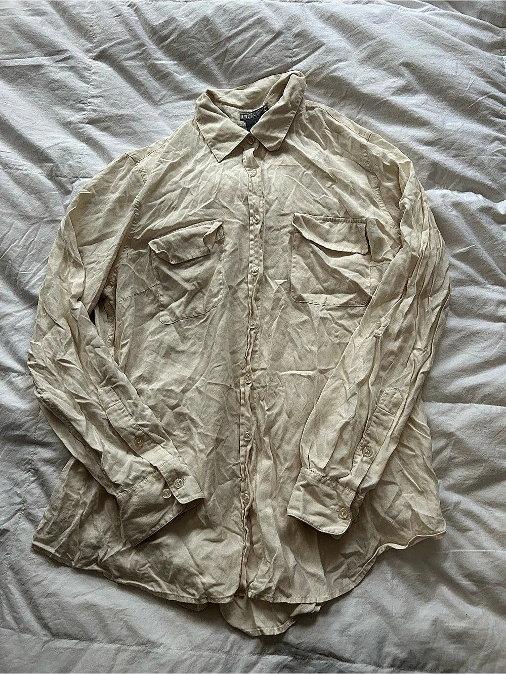 Evelyn & Arthur Silk Utility Button Down Blouse in Cream Size Large - 100% Silk